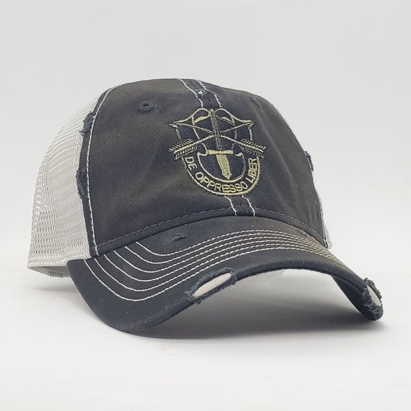 Special Forces Crest Black Weathered Trucker