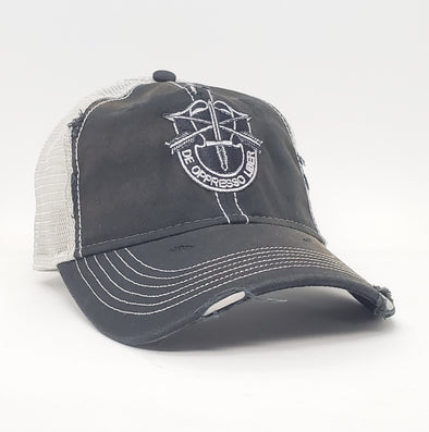 Special Forces Crest Black Weathered Trucker