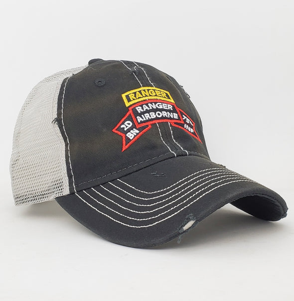 Hat - 2d Bn Old Scroll Black Weathered Trucker