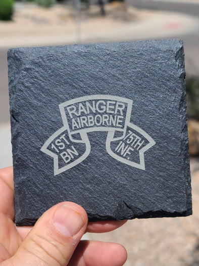 Slate Coaster - 1st Ranger Bn Old Scroll