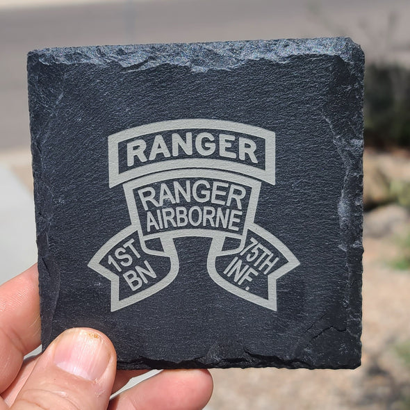 Slate Coaster - 1st Ranger Bn Old Scroll