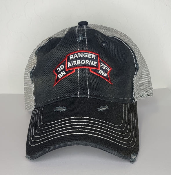 Hat - 2d Bn Old Scroll Black Weathered Trucker