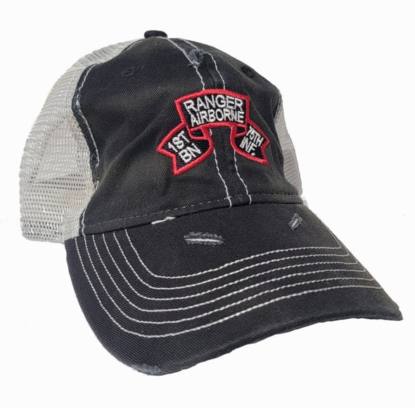 Hat - 1st Bn Old Scroll Black Weathered Trucker